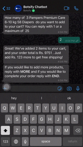 chatbot on whatsapp in action